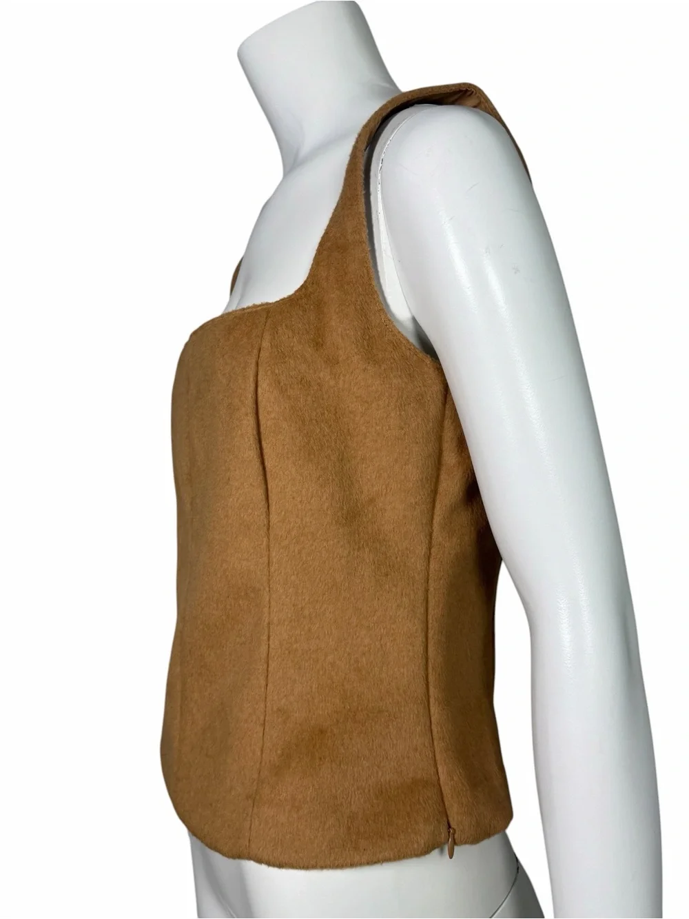 NWOT Zara Camel Faux Suede Structured Tank Top Square Neck Minimalist Size M - Picture 3 of 8